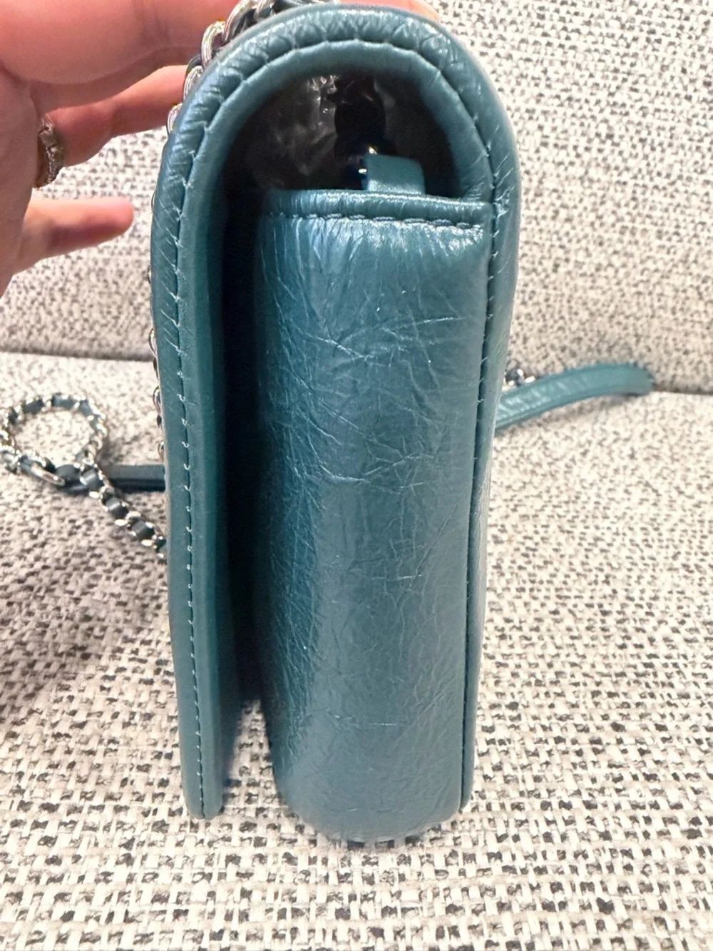 Chanel Green Leather Chain Crossbody Bag